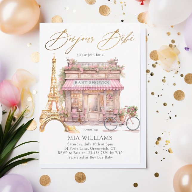 Invitación ¡Oh La La La! Baby Shower Gold French Paris Cafe (Subido por el creador)