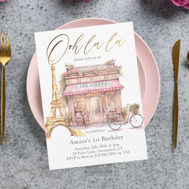 Invitación ¡Oh La La La! Gold French Paris Cafe Cumpleaños (Subido por el creador)