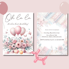 Invitación Oh la la Rubor Pink Floral Baby Girl Primer cumple