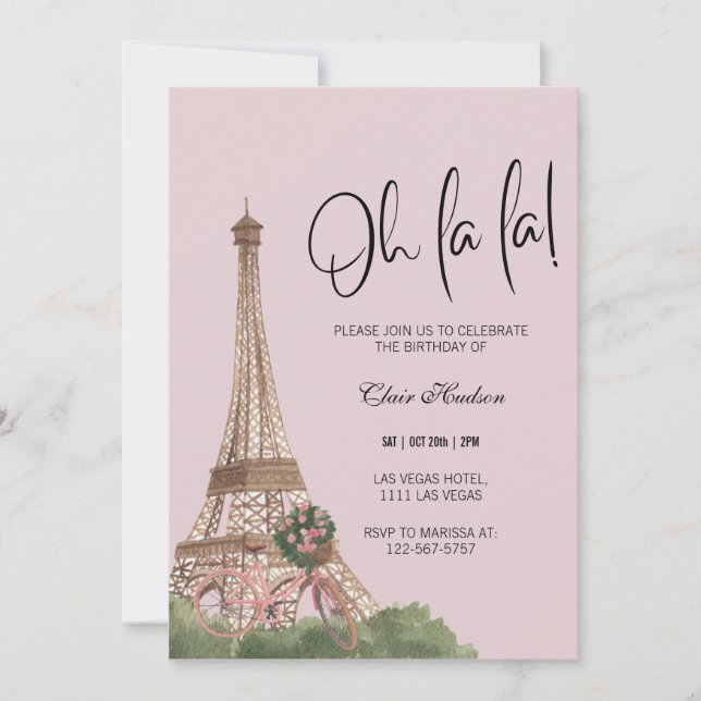 Invitación Oh La Moda Fiesta de Cumpleaños Temática de París (Anverso)