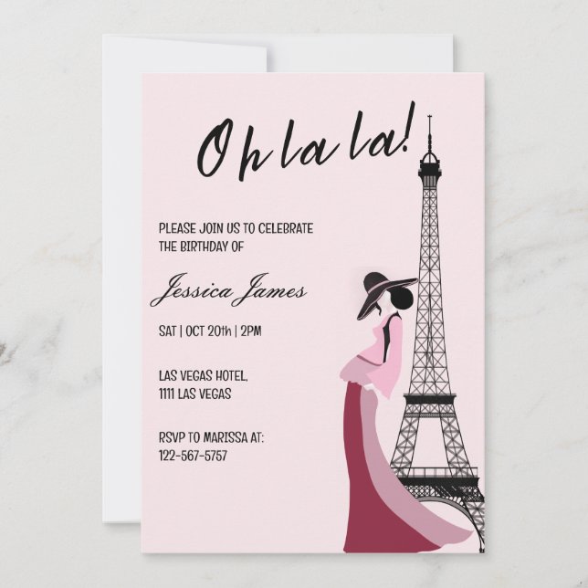 Invitación Oh La Moda Fiesta de Cumpleaños Temática de París (Anverso)