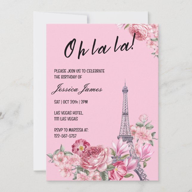 Invitación Oh La Moda Fiesta de Cumpleaños Temática de París (Anverso)