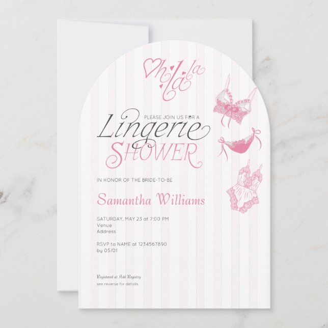Invitación Oh La Preppy Ducha de Novias de Lingerie Pink Lace (Anverso)