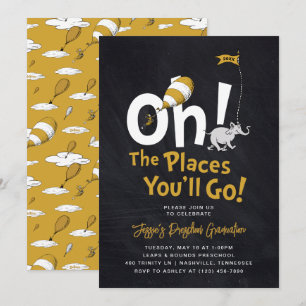 Invitación ¡Oh, los lugares a los que irás! Graduación Retro