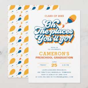 Invitación ¡Oh, los lugares a los que irás! Graduación Retro