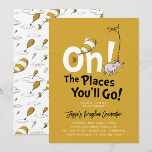 Invitación ¡Oh, los lugares a los que irás! Graduación Retro