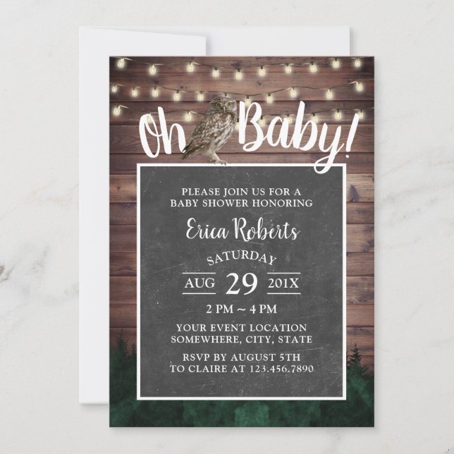 Invitación Oh Luces Rustic Forest Owl (Anverso)