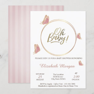 Invitación Oh mariposas bebés Baby Shower a rayas