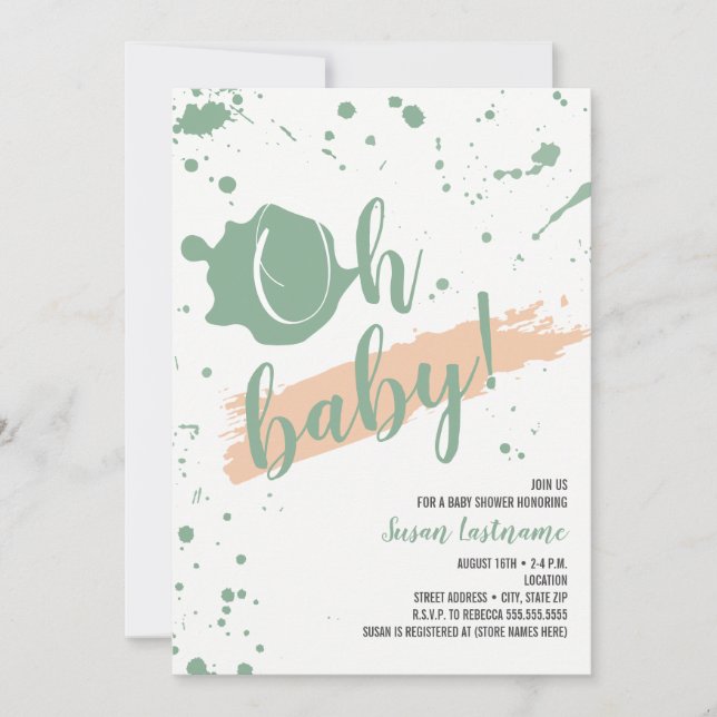 Invitación Oh melocotón y chica verde Baby Shower del bebé (Anverso)