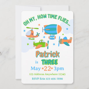 Invitación Oh Mi Cuánto Vuela el Tiempo Cumpleaños de Aviació