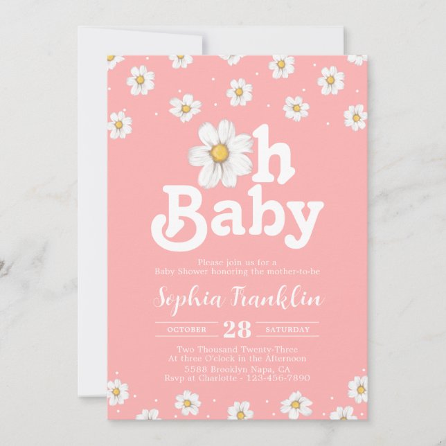 Invitación Oh Moda bebé Daisy Rubor Pink Hippie Baby Shower (Anverso)