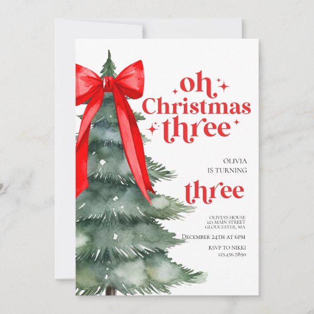 Invitación Oh Navidad Tres 3er Cumpleaños (Anverso)