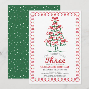 Invitación Oh Navidad Tres Árbol Verde Cumpleaños 3