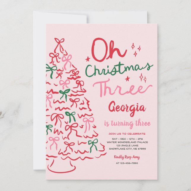 Invitación Oh Navidad Tres Coqueta Cumpleaños de Navidad 3 (Anverso)
