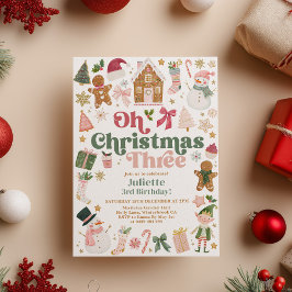 Invitación Oh Navidad Tres Cumpleaños 3er tema Navideño Festi