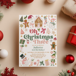 Invitación Oh Navidad Tres Cumpleaños 3er tema Navideño Festi