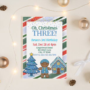 Invitación Oh Navidad Tres, Fiesta Azul de Navidad Cumpleaños