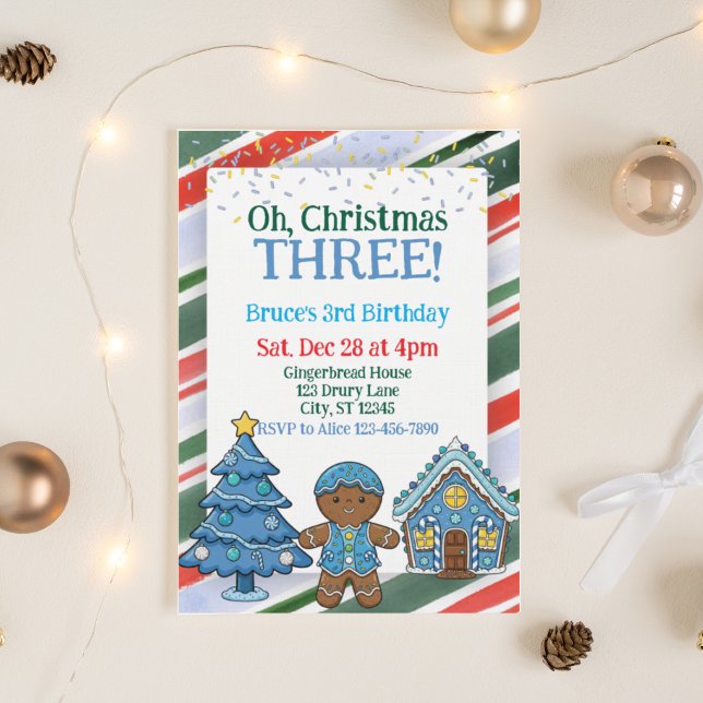 Invitación Oh Navidad Tres, Fiesta Azul de Navidad Cumpleaños (Subido por el creador)