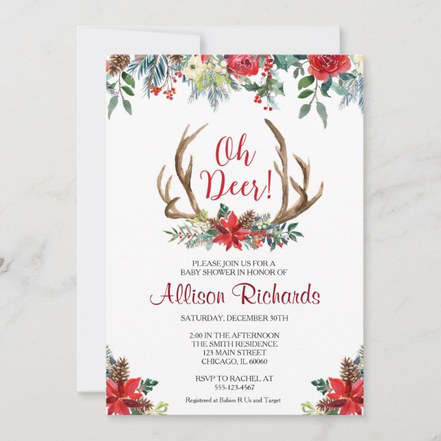 Invitación Oh Navidades de venado ducha de bebé neutra de gén (Anverso)