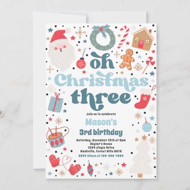 Invitación Oh Navidades Tres Navidades Fiesta de cumpleaños (Anverso)