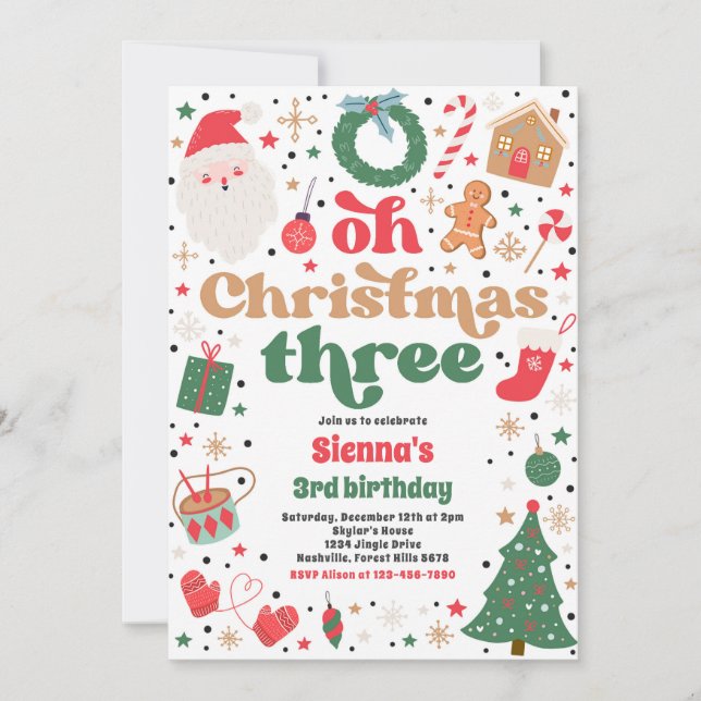 Invitación Oh Navidades Tres Navidades Fiesta de cumpleaños (Anverso)