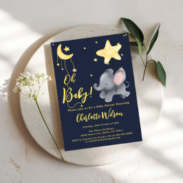 Invitación ¡Oh, nena! Baby Shower Cute Elephant & Balloon