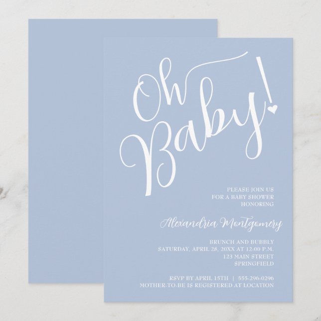 Invitación ¡Oh, nena! Baby Shower de Blue Boy (Anverso / Reverso)