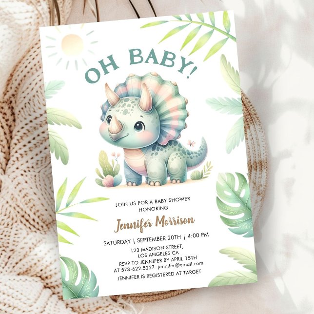 Invitación ¡Oh, nena! Baby Shower de Triceratops Dinosaur (Subido por el creador)