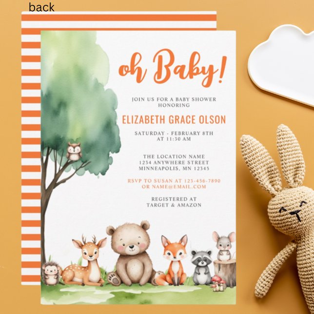 Invitación ¡Oh, nena! Baby Shower de Woodland Animals (Subido por el creador)