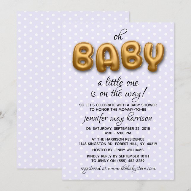 Invitación ¡Oh, nena! Baby Shower neutral de globo de Relieve (Anverso / Reverso)