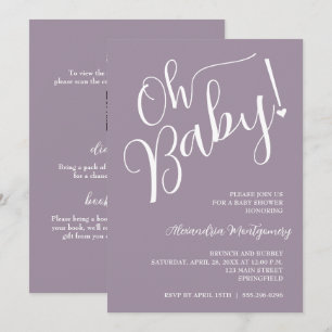 Invitación ¡Oh, nena! Baby Shower QR Code Purple