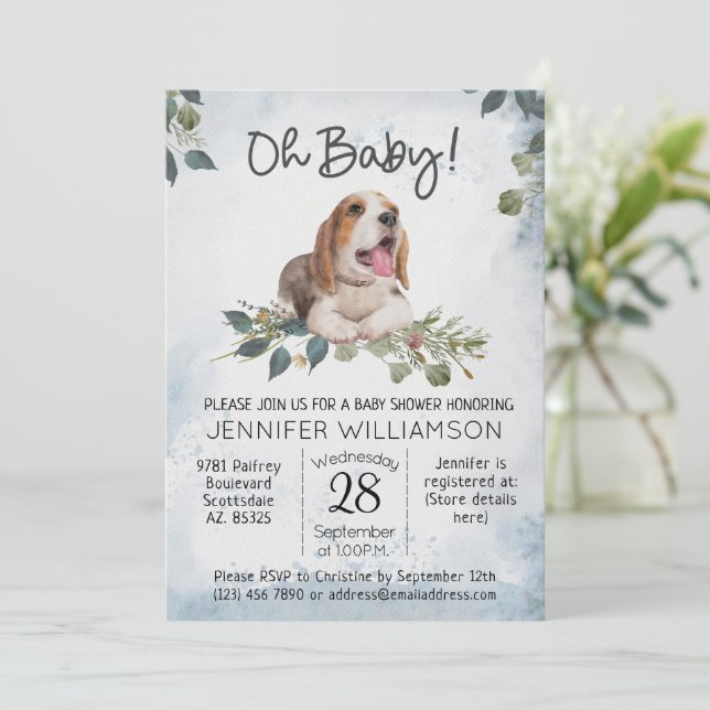 Invitación ¡Oh, nena! Beagle Puppy Dog Baby Shower (Anverso de pie)