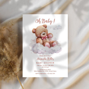 Invitación ¡Oh, nena! Bear Happy Cute Cloud Baby Shower