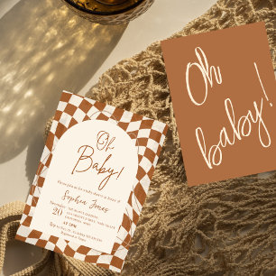 Invitación ¡Oh, nena! Boho Checkered   Gingham   ducha de beb