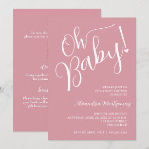 Invitación ¡Oh, nena! Código QR Baby Shower de Chica rosa