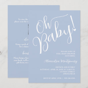 Invitación ¡Oh, nena! Código QR de Blue Boy Baby Shower