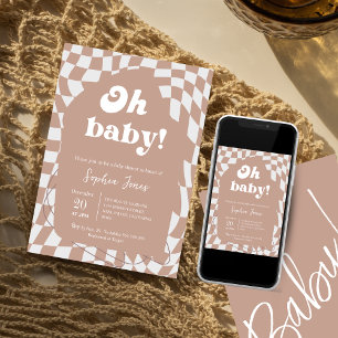 Invitación ¡Oh, nena! Control rosa   Gingham   ducha de bebé 