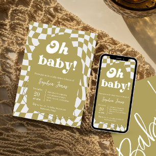 Invitación ¡Oh, nena! Control verde   Gingham   ducha de bebé