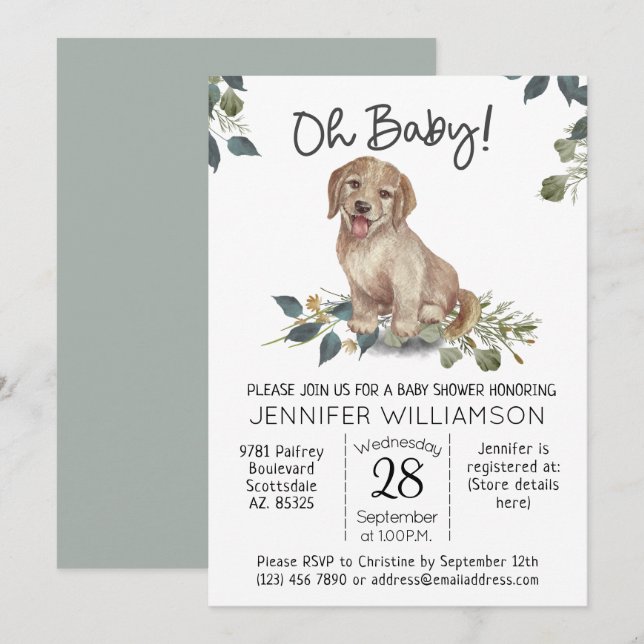 Invitación ¡Oh, nena! Cute Dog Baby Shower (Anverso / Reverso)