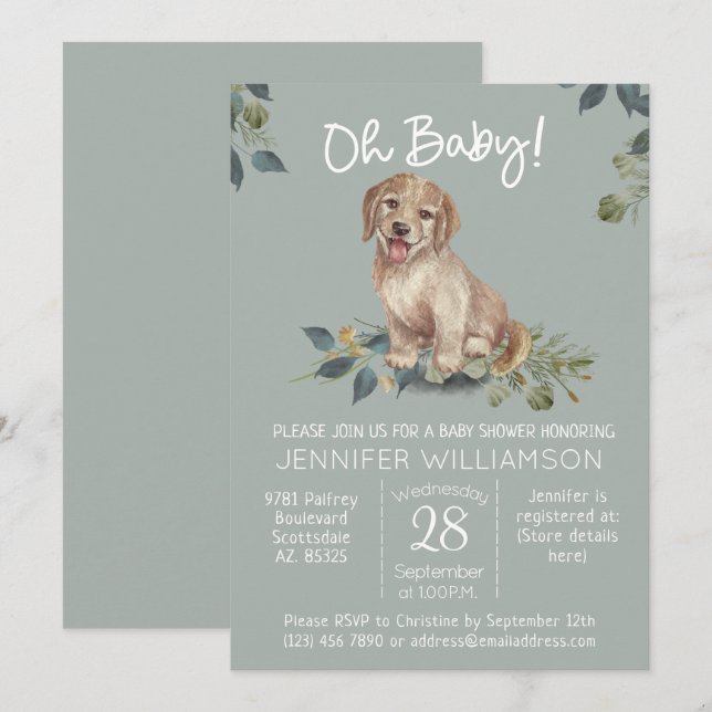 Invitación ¡Oh, nena! Cute Dog Baby Shower Modern (Anverso / Reverso)