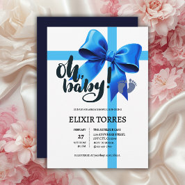 Invitación ¡Oh, nena! Elegante Baby Shower Blue Bow