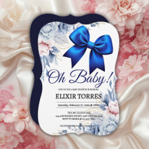 ¡Oh, nena! Elegante Baby Shower Floral Blue Bow