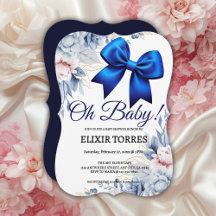¡Oh, nena! Elegante Baby Shower Floral Blue Bow