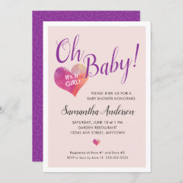 Invitación ¡Oh, nena! Es un Chica Baby Shower de corazón rosa