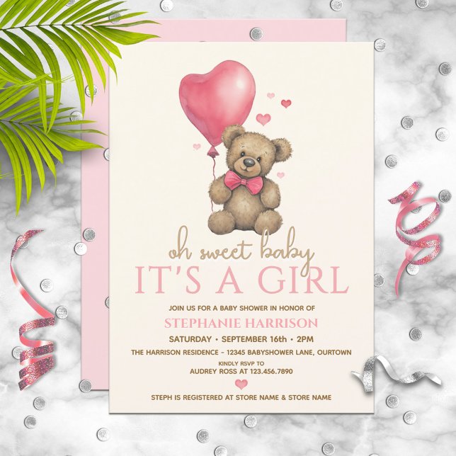 Invitación Oh nena es un Chica Teddy Bear Baby Shower (Subido por el creador)