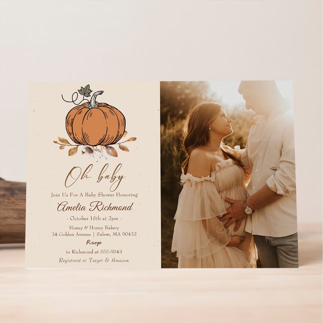 Invitación ¡Oh, nena! Fall Pumpkin Autumn Foto de Baby Shower (Subido por el creador)