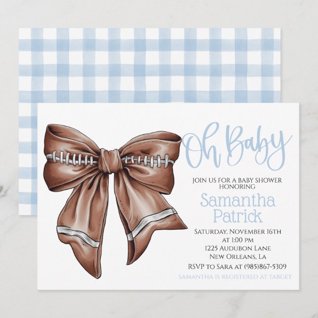 Invitación ¡Oh, nena! Football Coquette Boy Baby Shower (Anverso / Reverso)