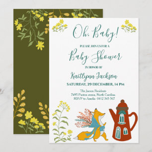Invitación Oh, nena Fox y Baby Shower de flores