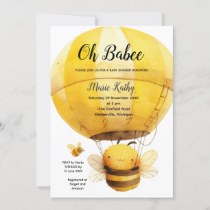 Invitación Oh nena, globo aerostático Baby Shower Cute Bee