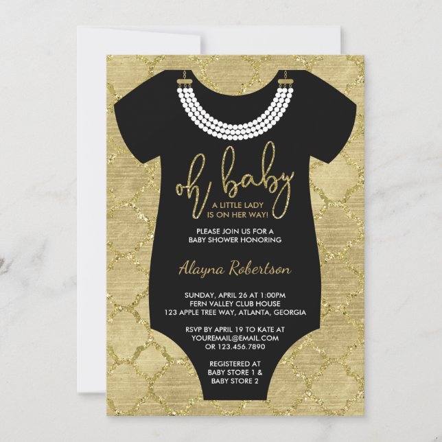Invitación Oh, nena, la pequeña dama invita a Baby Shower, or (Anverso)